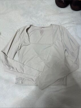 Pink Rose Square Neck Long Sleeve Top in Light Cream